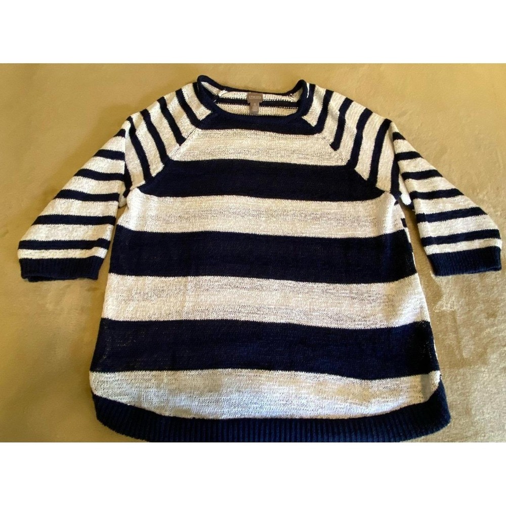 Chico's Pullover Natical Lightweight Top 3 XL Knit Cotton Blend Sailor sku16